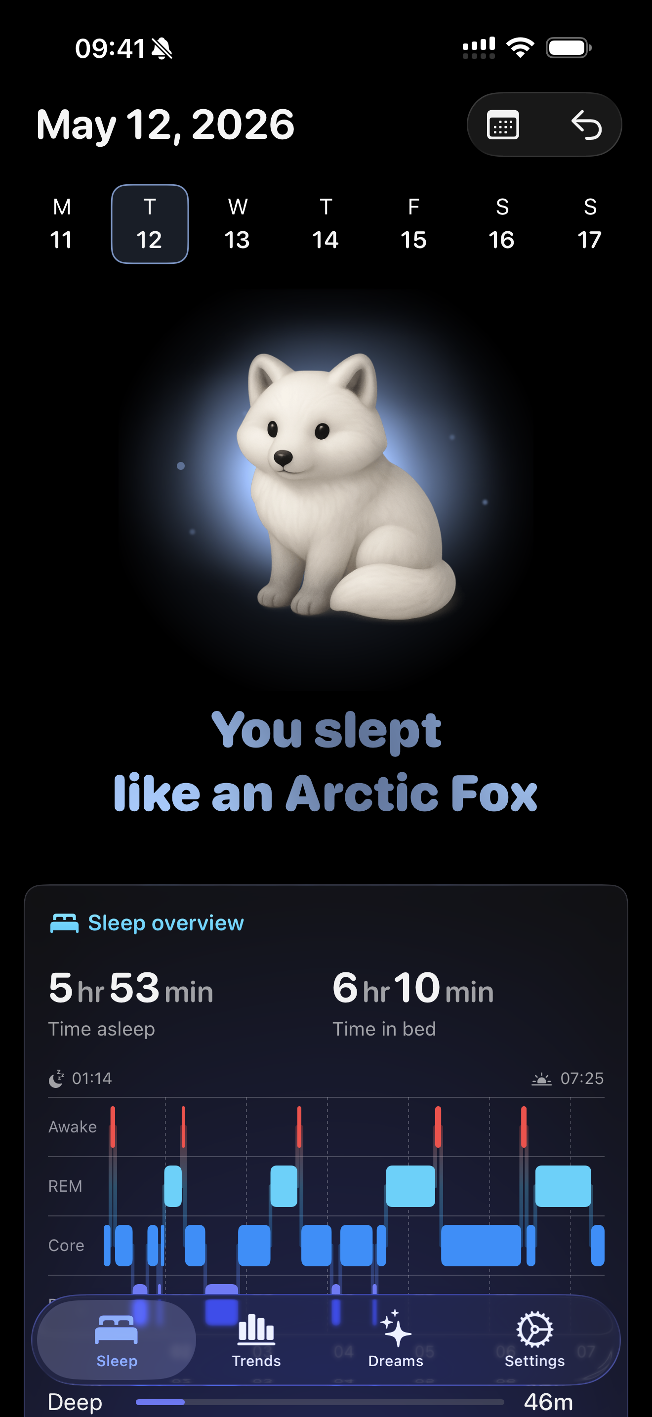 Lunomia Arctic Fox sleep style screen