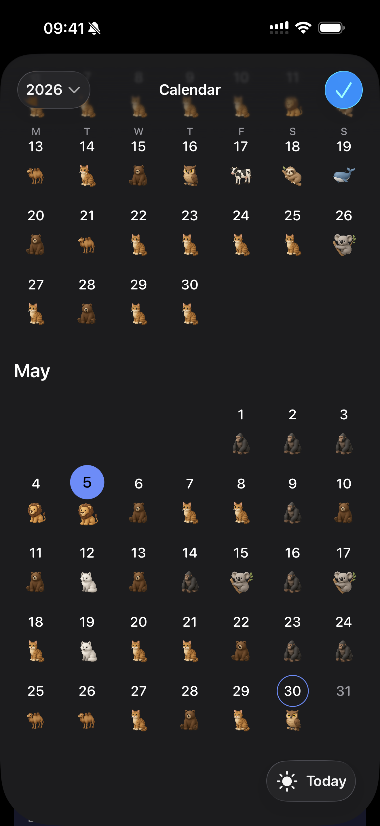Lunomia calendar and sleep overview screen